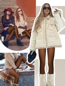 1 pieza Leggings térmicos forrados y semitraslúcidos para mujer de talla grande, mallas cálidas, leggings elásticos y amigables con la piel, cómodos y acogedores - Óxido marrón - Ver 2