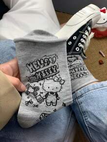 Sanrio 3/4 Pairs Cute Hello Kitty Socks, Girls Home Warm Socks, Mid-Calf Socks Suitable For Autumn/Winter - Multicolor - View 3