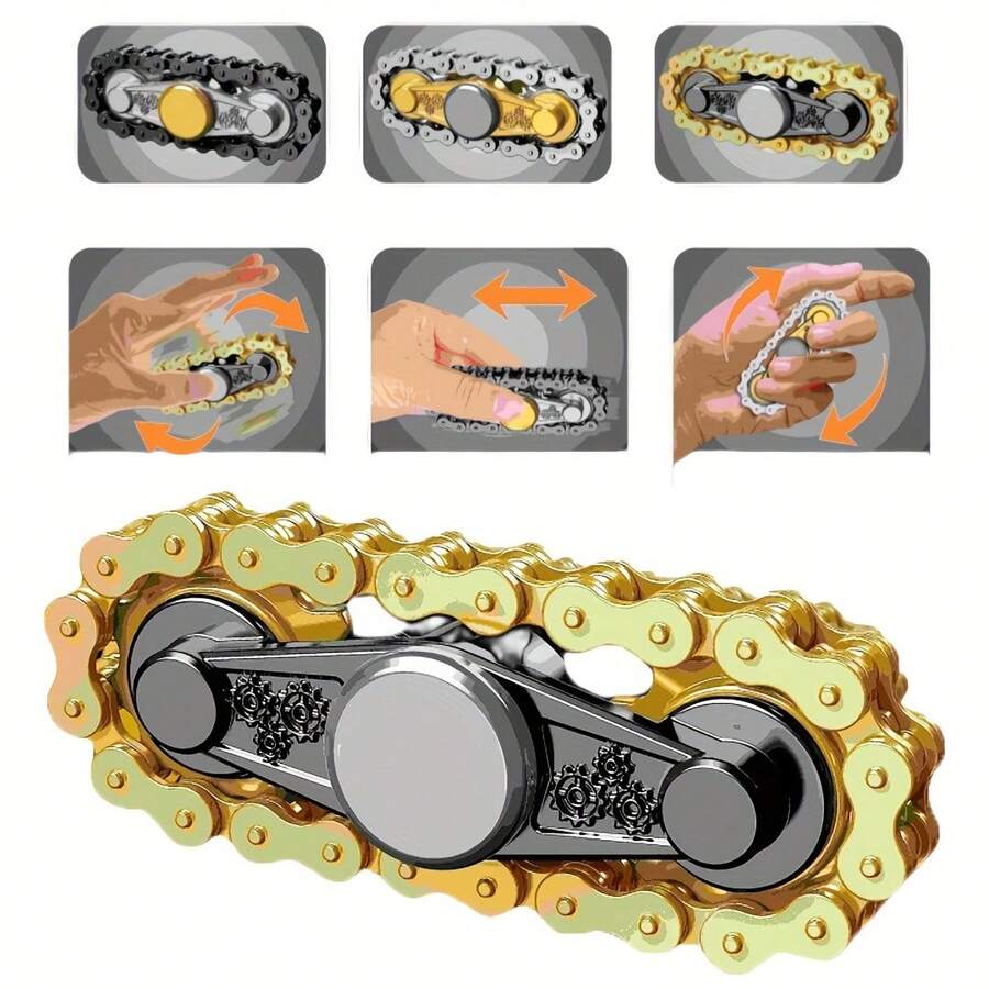 1个合金旋转齿轮 - 自行车链条设计，金属玩具，非常适合办公室使用，父亲节礼物，减压玩具