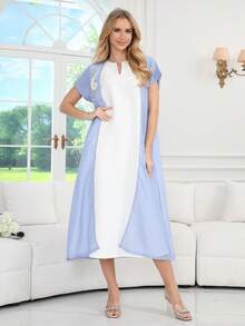 2026 New Style Elegant Embroidered V-Neck Jalabia Dress, Ramadan Traditional Arabian Women Clothing - White - View 2