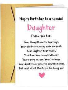 1张可爱女儿生日贺卡，附赠信封，生日快乐贺卡，送给女儿的生日礼物，诗歌贺卡，爸爸妈妈送给女儿的贺卡礼物