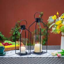 Pair Of Elegant Glass Hurricane Candle Holders For Halloween Outdoor And Fireplace Settings, Ideal For Enhancing Front Porch Ambiance In Black - Multicolor - View 5
