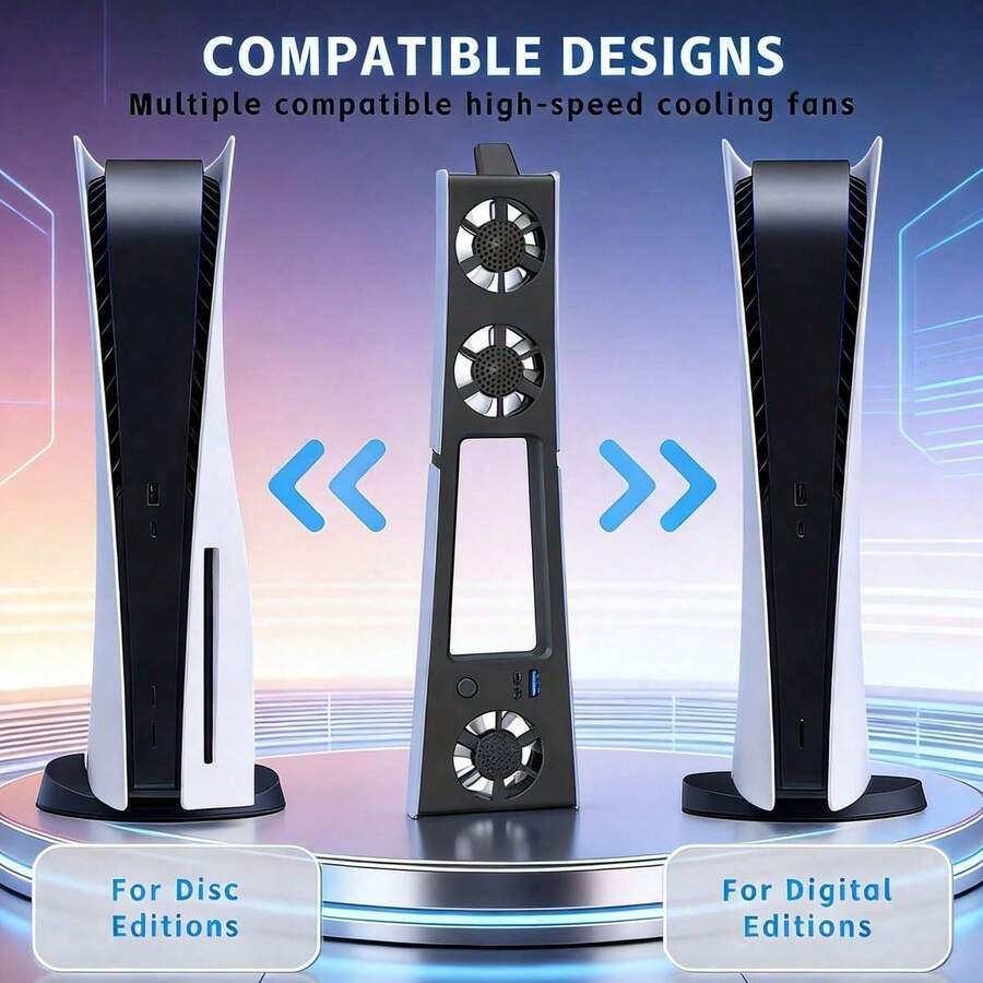 Upgraded P/S/5 Slim Cooler Fan, Efficient Silent Cooling With Adjustable Speed, USB Port For P/S/5 Slim Console Accessories - Black - View 1