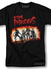 Alien The Warriors Mashup Shirt Alien Invasion Vntg Movie Graphic Design T-Shirt - màu đen - Xem 1