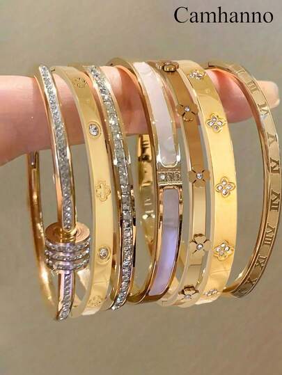 Camhanno 5/1 piezas Pulsera elegante y de acero inoxidable - Decorada con detalles de patrones elegantes, se adapta perfectamente al uso diario para agregar un toque de moda a los looks de rutina, combinando sin esfuerzo tanto con ropa formal como casual; atrae la atención en las reuniones de fiesta, creando una presencia impresionante entre la multitud para las celebraciones; este maravilloso regalo del Día de San Valentín eleva el encanto femenino en escenarios de citas, haciéndote talla grande atractiva en cada interacción romántica