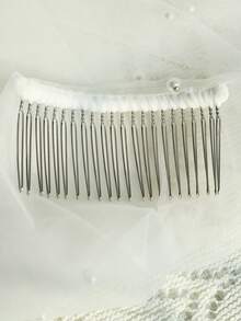 1pc 3 Meters Long Double-Layer Bridal Veil With Pearl Beading, Elegant Minimalist Design, Suitable For Cathedral Wedding Ceremony - Milky - View 6