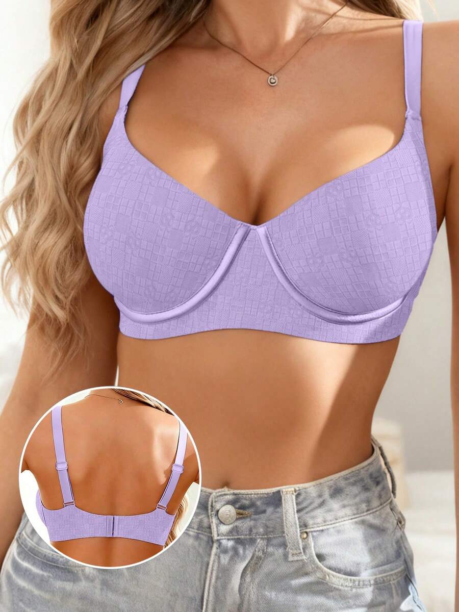 休闲时尚舒适文胸，弹性文胸，提拉塑形文胸，减少侧边赘肉文胸 - 紫色 - 查看 1
