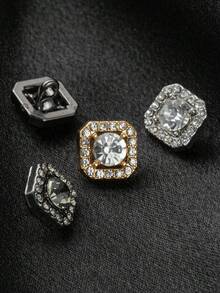 10pcs/Set Square Faux Gem Studded Shiny Rhinestone Metal Small Buttons, Decoration For Wedding Dress, Gown, Cardigan, Sweater, DIY Sewing Accessories, Gift Box - Multicolor - View 11
