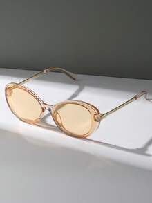 复古香槟色椭圆形时尚眼镜，女士经典塑料镜框，适合户外旅行、海滩、休闲佩戴，夏季防紫外线。 - 香檳色 - 查看 2