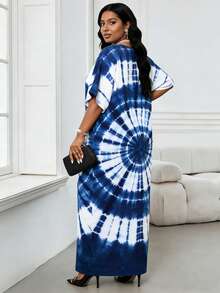 女士V领印花休闲宽松连衣裙，适合斋月、毕业季、返校派对、约会和日常穿着等各种场合。 - 淺藍色 - 查看 7