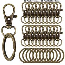 10/20/40/60/80/100个带钥匙圈的钥匙链，带环钥匙扣，适用于挂绳饰品DIY工艺品（5/10/20/30/40/50个金属龙虾扣 + 5/10/20/30/40/50个开口钥匙圈）（32毫米） - 鑰匙圈平圈 - 查看 20