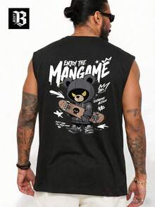 一件男士黑色圆领无袖背心，前后印有“MADNESS”字样，采用超柔软仿麂皮面料，美式街头风格，是夏季街头聚会的理想之选。 - 黑色 - 查看 5