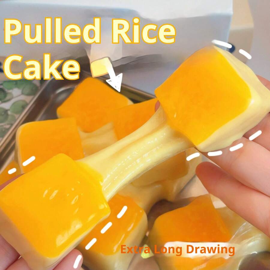 1个硅胶质感弹力米饼软萌玩具 - 方便收纳于粘袋中，逼真食物造型，成人减压解压玩具