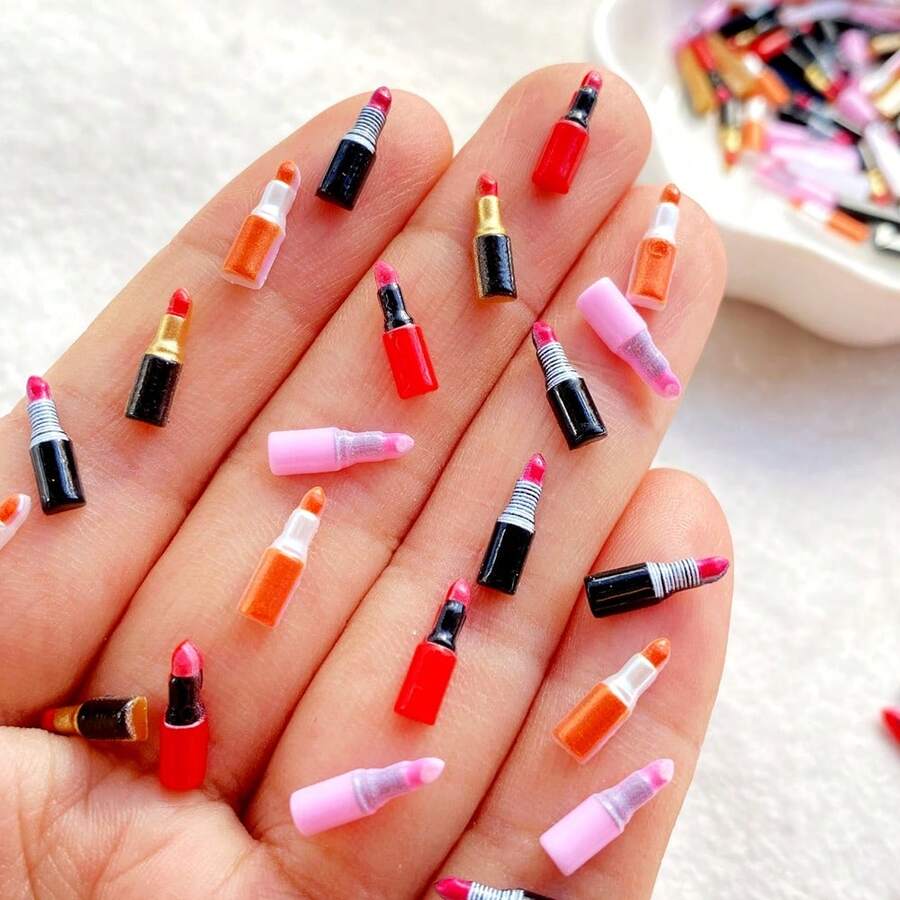 30/60/120颗卡通迷你口红，美甲水钻装饰，树脂配件，珠宝制作，美甲沙龙DIY，情人节，节日派对装饰，轻松打造独特美甲艺术工艺品