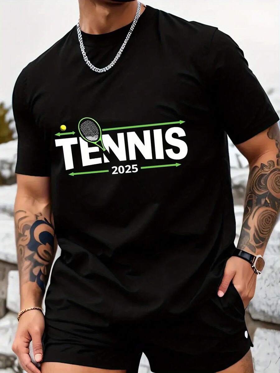 Cotton Men's T-Shirt, Summer Men's T-Shirt, Men's Sports T-Shirt, Micro-Stretch Knitted Fabric, Printed T-Shirt, Regular Fit, Micro-Stretch Clothing, Pattern T-Shirt, Casual Style, Summer T-Shirt - Black - View 1