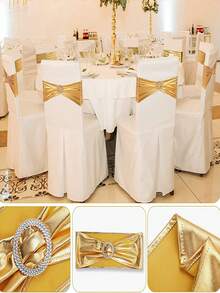 1件/6件/10件/20件装奢华闪亮金色弹力氨纶椅背带，金属椅背蝴蝶结圆扣，适用于婚礼、家居、派对、宴会、餐厅、酒店接待活动、通用仪式椅背装饰 - 金色 - 查看 4