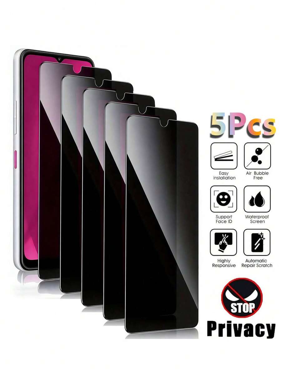 5片装防窥钢化玻璃膜，无气泡，易贴耐用，兼容OPPO Reno 13 5G国行版/Reno 14 5G国行版/Reno 14 5G外行版，全覆盖屏幕保护膜，防窥屏，超清正面显示，侧边隐私保护，触感顺滑，防刮花，防尘，防水。 - 彩色 - 查看 1