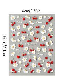 2pcs/Set - New Nail Art Stickers, Spring/Summer Style, Oil Painting Design, Daisy, Small Flowers, Cherry, 5D Embossed Nail Art Stickers Nails Nail Supplies - Multicolor - View 6
