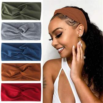 1-Piece Solid Color Sports Elastic Headband, Soft Twist Knot, Suitable For Daily Life, Yoga, And Exercise, For Women.