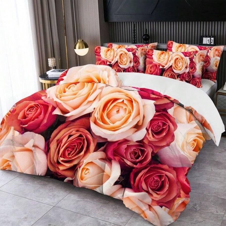 2/3pcs Digital Floral Print Duvet Cover Set (Duvet Cover*1, Pillowcase*1/2, Excluding Comforter And Pillow Insert), Skin-Friendly Soft And Comfortable, Suitable For Hotel, Guest Room, Dormitory, Bedroom, Bedding, All Seasons - Multicolor - View 1