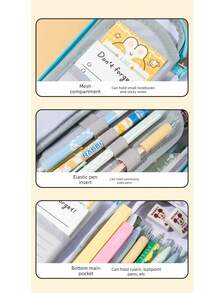 Pencil Case - Large Capacity 3-Layer Multi-Functional Cartoon Stationery Bag, Beautifully Designed, High Quality - Multicolor - View 7