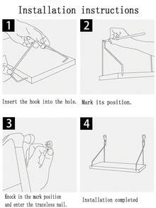 1件装壁挂式储物架，无需钻孔的木质分隔架，客厅壁挂式展示架，宿舍厨房收纳木板 - 白色 - 查看 4