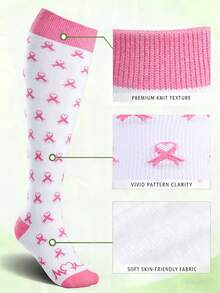 4/8 Pares de Meias de Compressão com Laço Rosa para Mulheres e Homens, Melhor Suporte para Esportes, Corrida, Ciclismo, Viagens de Avião, Presente para Namorada, Mãe, Avó, Professor, Dia dos Namorados - Multicolorido - Visão 3