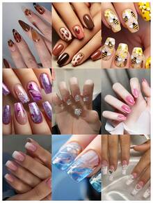10pcs Handmade Nails Oval Square Nails Acrylic Press On Nails Short Medium, Minimalism Purple Nails, Flashy Cateye, Glitter Powder Handpainted Polka Dots Pattern, Simple Elegant Luxury Handcrafted Nails Autumn Nails, Fall Press On Nails, Cute Aesthetic, Versatile Nails DIY False Nail Art Party Daily & Dating Use Beach Tropical Getaway Suitable Reusable, For Women & Girls As Gift Nail Supplies(Random Delivery) - 隨機 - 查看 3