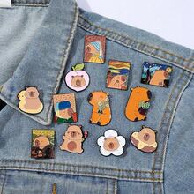 1/12 Pcs Fashion Cartoon Brooch Cute Hydrochoerus Hydrochaeris Enamel Pin Metal Badge Jewelry Clothing Backpack Accessories Gifts - One Size - View 1