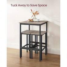[Space Saving Bar Set] Space Saving Bar Table And Chairs Set | Square Bar Table With 2 Bar Stools, Dining Pub Table Set For 2 - Kitchen, Breakfast, Living Room, Party Room - Heather Grey + Ink Black - View 7