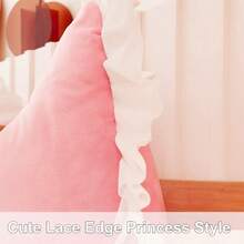 1pc Luxury Crystal Velvet Headboard Backrest Cushion- Sofa Bed Reading Pillow With Soft Plush Polyester Fiber Padding For Reading Nook, Zipper Closure & Machine Washable - Elegant Tufted Design With Ruffle Trim - Amber Camel - View 10