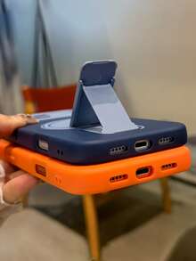 奢华双色闪电磁吸支架手机壳，兼容 17 Pro Max、17 Pro、17、16 Pro Max、16 Pro、16、15 Pro Max、15 Pro、15、14 Pro Max、14 Pro、14、13 Pro Max、13 Pro、13、12 Pro Max、12 Pro、12、11，时尚镜头保护后盖，支持无线充电 - 藍色 - 查看 4