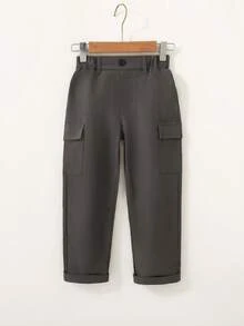 Young Boy's Casual Cargo Pants With Pockets, Spring/Summer - Grey - View 2