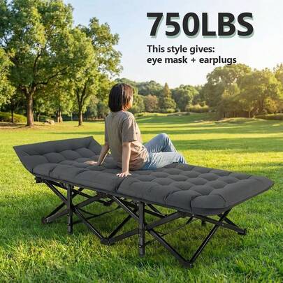 Aoran Outdoor Foldable Bed With Mattress, 300/500/650/750 Pounds Load-Bearing Capacity, Backyard Camping And Leisure Seat, Thickened Cotton Pad, Double-Layer Fabric, Sturdy Frame, Lightweight And Durable, Suitable For Outdoor Use, Foldable Sleep Bed, Outdoor Leisure Chair, Only For Outdoor Use