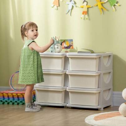 6-Drawer Kids Organizer - Cream Storage Unit For Toys, Books & Clothes, Children's Bedroom Furniture