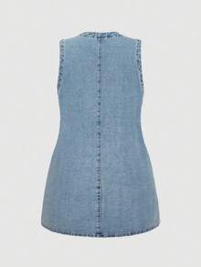 Pretty and Ole Đầm ôm sát cơ thể denim không tay cỡ lớn, màu xanh - Rửa nhẹ - Xem 4
