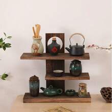 一体式实木多层首饰架，可作水杯架、收纳架、秋季装饰壁挂架、收纳托盘、首饰托盘、首饰展示架、装饰展示架、中号梅洛风格收纳托盘架、复古架 - 棕色 - 查看 3