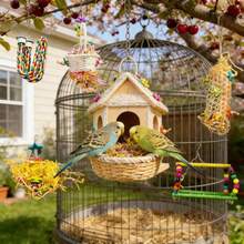 Giocattolo colorato per uccelli con campanelli, trespolo in corda per pappagalli da masticare, strappare, frugare, adatto anche come altalena, giocattolo per arrampicarsi, stare in piedi e appendere, accessorio per gabbia di pappagalli, adatto per cocorite, conuri, inseparabili, ecc. - Multicolore - Visualizzare 3
