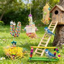 Giocattolo colorato per uccelli con campanelli, trespolo in corda per pappagalli da masticare, strappare, frugare, adatto anche come altalena, giocattolo per arrampicarsi, stare in piedi e appendere, accessorio per gabbia di pappagalli, adatto per cocorite, conuri, inseparabili, ecc. - Multicolore - Visualizzare 2