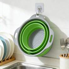 1pc Foldable Strainer Basket,  Convenient Home Tool For Kitchen And Dining Room Vegetable And Fruit Cleaning, Quick Drainage - Green - View 4