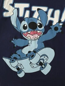 Gongdie Bộ đồ ngủ ngắn tay hai mảnh Disney Stitch dành cho nam, bộ đồ mặc nhà mùa xuân hè 2026, mềm mại và thoáng khí. - Màu xám đen - Xem 5