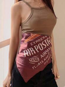 1条复古字母印花涤纶多功能方巾，时尚头巾，适合所有季节