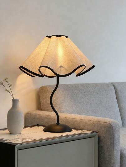 1件亚麻褶皱灯罩台灯，法式复古风卧室床头氛围灯，优雅桌面化妆台灯，暖光装饰灯，精品酒店夜灯