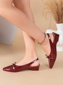 Sandalias de tacón alto con decoración de mariposa para mujer, diseño de punta puntiaguda, tacón y plataforma gruesos, unicolor, diseño con correa, talón abierto, elegante y cómodo, adecuado para oficina, trabajo, citas, fiestas, vacaciones, Día de San Valentín y otras ocasiones, minimalista y práctico - Burdeos - Ver 4