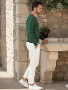 Men's Casual Ribbed Knit Sweater, Crew Neck, Minimalist And Fashionable For Everyday Wear - Green - View 2