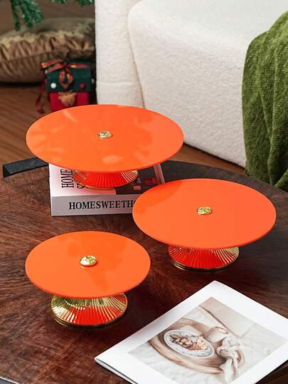 1pc Multi-Size Yellow/Orange Snack Candy Dried Fruit Pedestal Tray, Smooth Surface Pedestal Tray For Wedding Party Holiday Display And Storage, Reusable Party Tableware Event Celebration Smooth Pedestal Tray