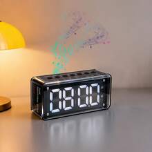 1200mAh可充电双闹钟带扬声器，便携式数字音乐播放器，适用于卧室、床头、办公室、厨房、旅行