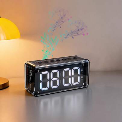 1200mAh uppladdningsbar dubbel väckarklocka med högtalare, bärbar digital musikspelare lämplig för sovrum, sängbord, kontor, kök, resor