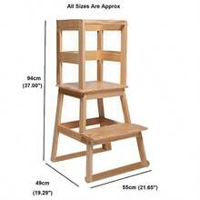 Wooden Childrens Toddler Learning Step Stool Stairs Ladder Tower - Natural - View 7