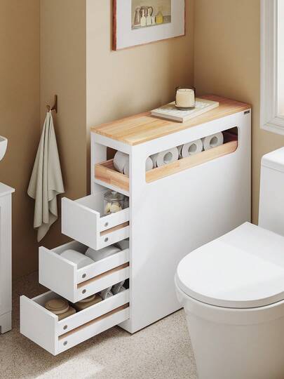 SoBuy Niche Shelf With 3 Drawers And 1 Removable Tray Kitchen Shelf With Wheels Bathroom Trolley Bathroom Shelf Niche Trolley Trolley Narrow Shelf Bathroom Furniture Green WHT Approx. 24x82x65cm BZR54